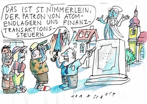 Cartoon: Nimmerlein (medium) by Jan Tomaschoff tagged atomendlager,finanztransaktionssteuer,politikversprechen,aufschieben,atomendlager,finanztransaktionssteuer,politikversprechen,aufschieben