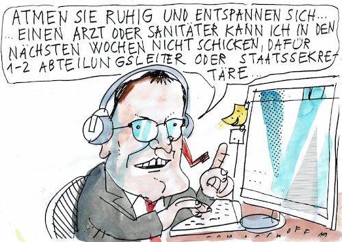 Cartoon: Notruf (medium) by Jan Tomaschoff tagged gesundheit,fachkräftemangel,spahn,gesundheit,fachkräftemangel,spahn