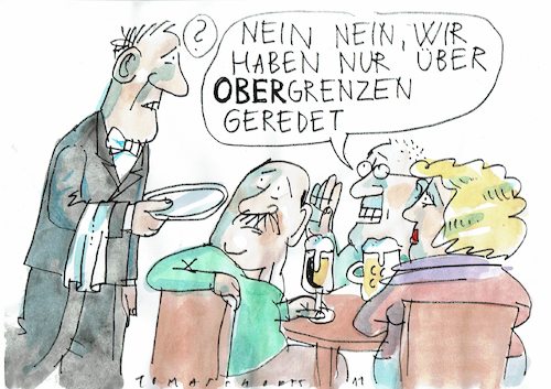 Cartoon: Obergrenze (medium) by Jan Tomaschoff tagged migration,obergrenze,stammtisch,migration,obergrenze,stammtisch