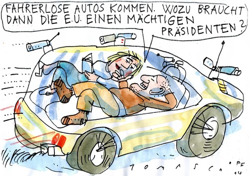 Cartoon: ohne Fahrer (medium) by Jan Tomaschoff tagged fahrerloses,auto,europawahl,fahrerloses,auto,europawahl