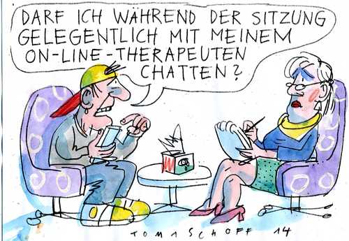 Cartoon: on line Therapie (medium) by Jan Tomaschoff tagged internet,psychotherapie,psychotherapie,internet