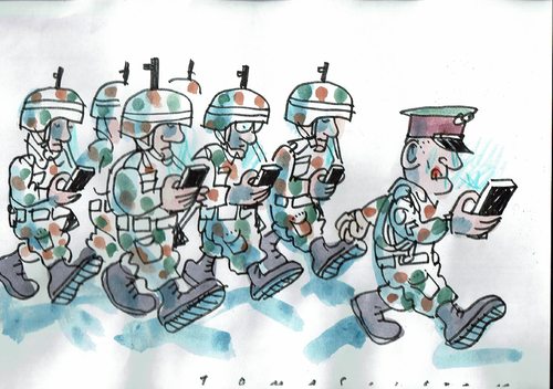 Cartoon: Parade (medium) by Jan Tomaschoff tagged militär,smartphone,militär,smartphone