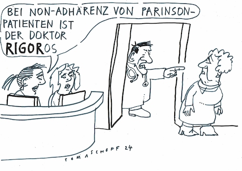 Cartoon: Parkinson (medium) by Jan Tomaschoff tagged medizin,parkinson,rigor,medizin,parkinson,rigor