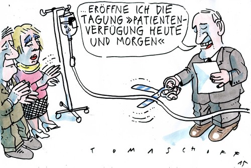 Cartoon: Patientenverfügung (medium) by Jan Tomaschoff tagged sterbehilfe,palliativmedizin,sterbehilfe,palliativmedizin