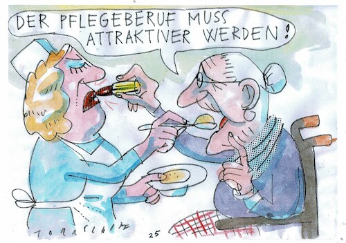Cartoon: Pflege (medium) by Jan Tomaschoff tagged gesundheit,alter,pflege,fachkräftemangel,gesundheit,alter,pflege,fachkräftemangel