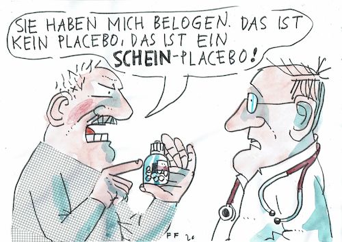 Cartoon: Placebo (medium) by Jan Tomaschoff tagged krankheit,heilung,glaube,placebo,krankheit,heilung,glaube,placebo