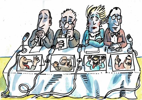 Cartoon: Podiumsdiskussion (medium) by Jan Tomaschoff tagged experten,gerede,experten,gerede