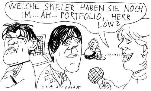 Cartoon: Portfolio (medium) by Jan Tomaschoff tagged banken,aktienkurse,finanztitel,wirtschaftskrise,löw,fußball