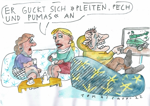 Cartoon: Pumas (medium) by Jan Tomaschoff tagged rüstung,bundeswehr,pannen,rüstung,bundeswehr,pannen