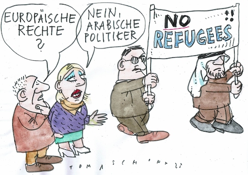 Cartoon: Refugees (medium) by Jan Tomaschoff tagged arabische,welt,flüchtlinge,humanitäre,hilfe,arabische,welt,flüchtlinge,humanitäre,hilfe