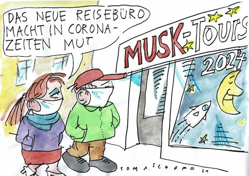 Cartoon: Reisen (medium) by Jan Tomaschoff tagged corona,reisen,musk,mond,corona,reisen,musk,mond