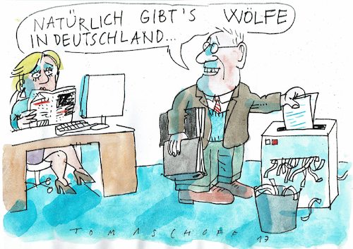 Cartoon: Reisswolf (medium) by Jan Tomaschoff tagged wolf,reisswolf,wolf,reisswolf