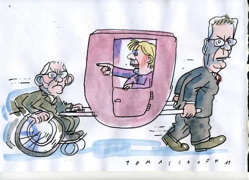Cartoon: Richtlinien (medium) by Jan Tomaschoff tagged merkel,de,maziere,schäuble,merkel,de,maziere,schäuble