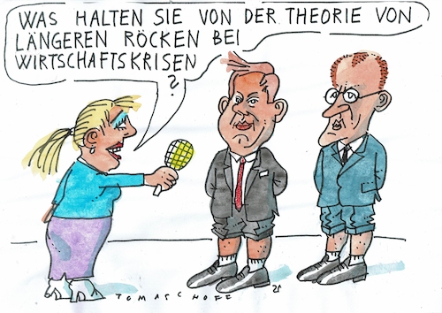 Cartoon: Röcke (medium) by Jan Tomaschoff tagged merz,klingbeil,wirtschaft,krise,merz,klingbeil,wirtschaft,krise