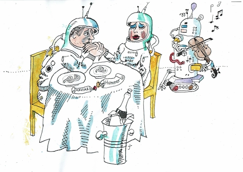 Cartoon: romantisch speisen (medium) by Jan Tomaschoff tagged gastronomie,personalmangen,maschinen,ernährung,gastronomie,personalmangen,maschinen,ernährung