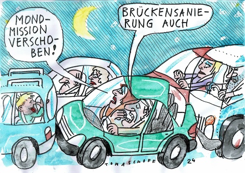 Cartoon: Sanierung (medium) by Jan Tomaschoff tagged technik,fortschritt,verkehr,brücken,mond,technik,fortschritt,verkehr,brücken,mond