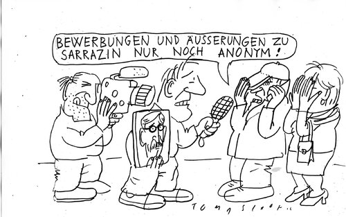 Cartoon: Sarrazin (medium) by Jan Tomaschoff tagged sarrazin,thilo sarrazin,bewerbung,juden,äusserungen,skandal,partei,spd,thilo,sarrazin