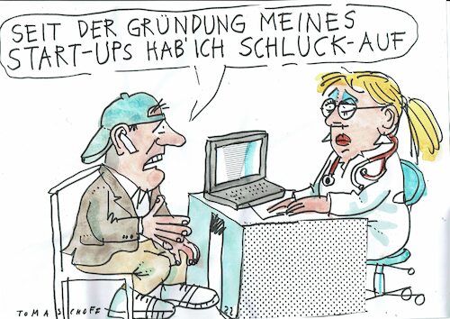 Cartoon: Schluckauf (medium) by Jan Tomaschoff tagged gesundheit,job,stress,startup,gesundheit,job,stress,startup
