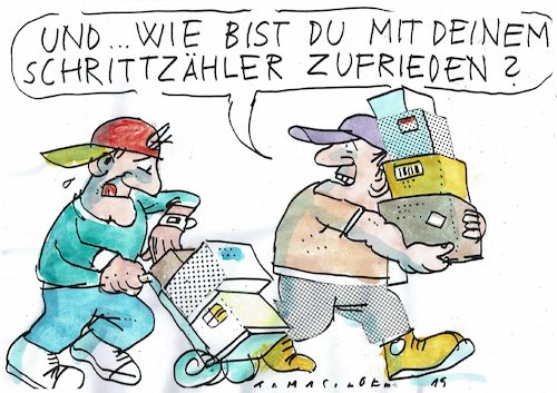 Cartoon: Schrittzähler (medium) by Jan Tomaschoff tagged bewegung,gesundheit,stress,paketbote,bewegung,gesundheit,stress,paketbote