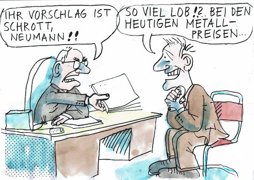 Cartoon: Schrott (medium) by Jan Tomaschoff tagged rohstoffe,preise,metall,rohstoffe,preise,metall