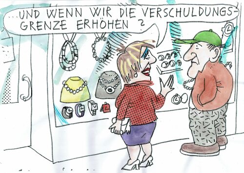Cartoon: Schulden (medium) by Jan Tomaschoff tagged geld,schulden,grenze,geld,schulden,grenze