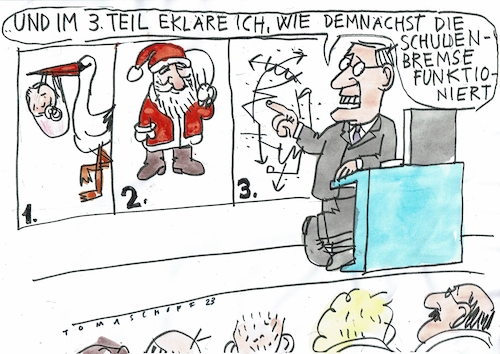 Cartoon: Schulden (medium) by Jan Tomaschoff tagged geld,schulden,haushalt,geld,schulden,haushalt