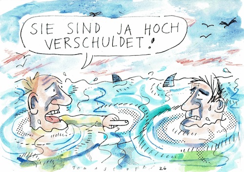 Cartoon: Schulden (medium) by Jan Tomaschoff tagged wirtschaft,finanzen,schulden,sondervermögen,wirtschaft,finanzen,schulden,sondervermögen