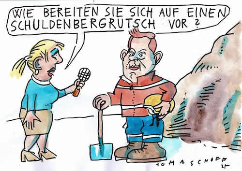 Cartoon: Schuldenberg (medium) by Jan Tomaschoff tagged staatsschulden,haushalt,klingbeil,staatsschulden,haushalt,klingbeil