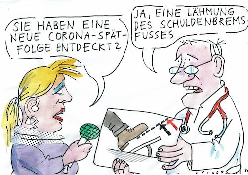Cartoon: Schuldenbremse (medium) by Jan Tomaschoff tagged corona,schulden,schuldenbremse,corona,schulden,schuldenbremse