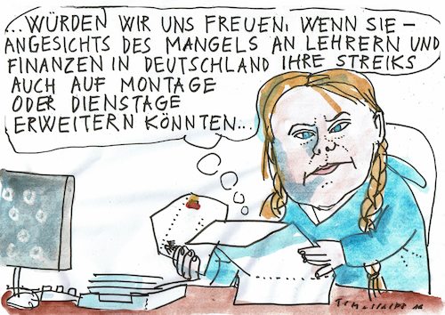 Cartoon: Schulstreik (medium) by Jan Tomaschoff tagged greta,umwelt,schule,streik,lehrermangel,greta,umwelt,schule,streik,lehrermangel