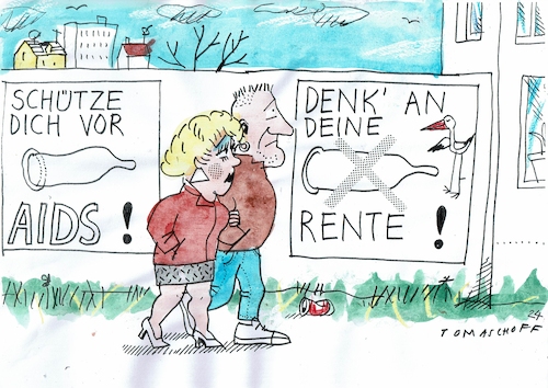 Cartoon: Schutz (medium) by Jan Tomaschoff tagged aids,verhütung,demografie,rente,aids,verhütung,demografie,rente