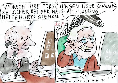 Cartoon: schwarze Löcher (medium) by Jan Tomaschoff tagged finanzen,scholz,nobelpreis,schwarze,löcher,finanzen,scholz,nobelpreis,schwarze,löcher