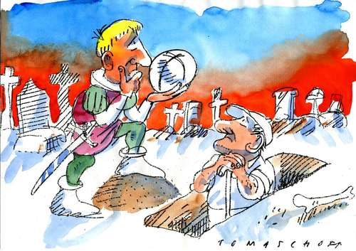 Cartoon: Sein oder nicht sein... (medium) by Jan Tomaschoff tagged fußball,hamlet,sein