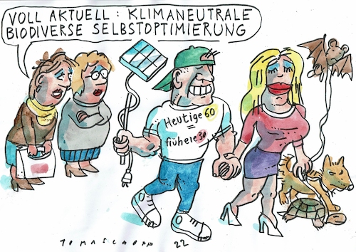 Cartoon: Selbstoptimierung (medium) by Jan Tomaschoff tagged selbnstoptimierung,klima,diversität,selbnstoptimierung,klima,diversität
