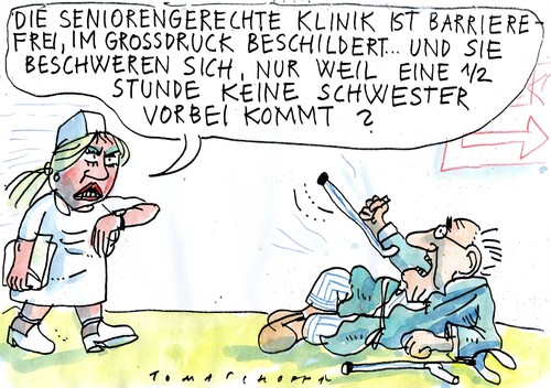 Cartoon: senoirengerecht (medium) by Jan Tomaschoff tagged demographie,alter,krankenhaus,demographie,alter,krankenhaus
