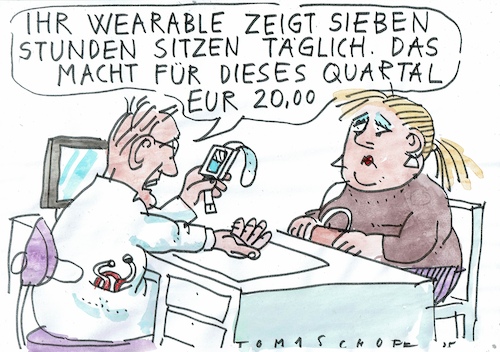 Cartoon: sitzen (medium) by Jan Tomaschoff tagged gesundheit,sitzen,wearables,krankenversicherung,geld,gesundheit,sitzen,wearables,krankenversicherung,geld