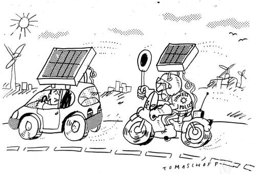Cartoon: Solar Traffic (medium) by Jan Tomaschoff tagged energien,erneuerbar,alternative,auto,elektromobile,solarenergie