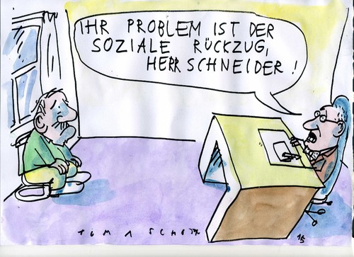 Cartoon: sozialer Rückzug (medium) by Jan Tomaschoff tagged psyche,therapie,psyche,therapie