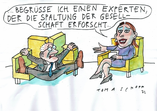 Cartoon: Spaltung (medium) by Jan Tomaschoff tagged gesellschaft,spaltung,talkshow,gesellschaft,spaltung,talkshow