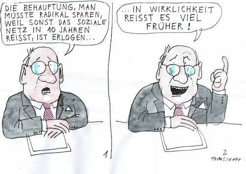 Cartoon: Sparen (medium) by Jan Tomaschoff tagged sparen,haushalt,soziales,netz,sparen,haushalt,soziales,netz