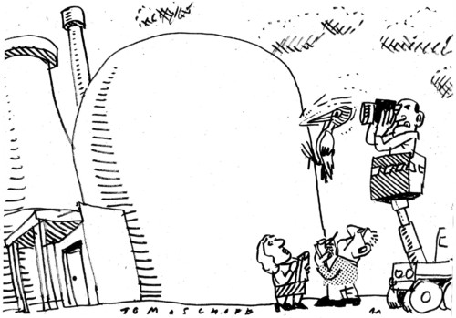 Cartoon: specht (medium) by Jan Tomaschoff tagged specht,akw,atomkraftwerk,atomkraft,fukushima,specht,akw,atomkraftwerk,atomkraft,fukushima