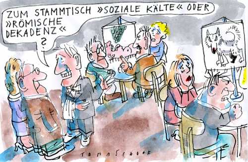 Cartoon: Stammtische (medium) by Jan Tomaschoff tagged spätrömische,dekadenz,hartz4,westerwelle