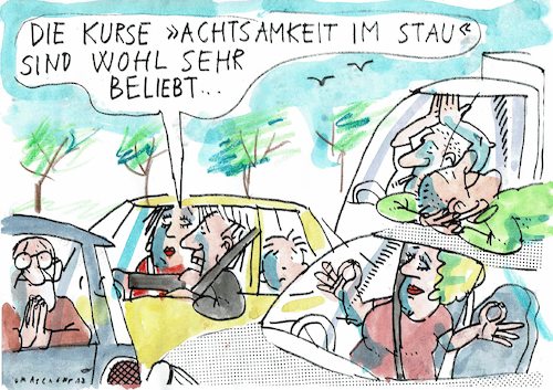 Cartoon: Stau (medium) by Jan Tomaschoff tagged meditation,achtsamkeit,stress,meditation,achtsamkeit,stress