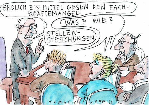 Cartoon: Stellenstreichung (medium) by Jan Tomaschoff tagged wirtschaft,fachkräfte,krise,stellenstreichung,wirtschaft,fachkräfte,krise,stellenstreichung