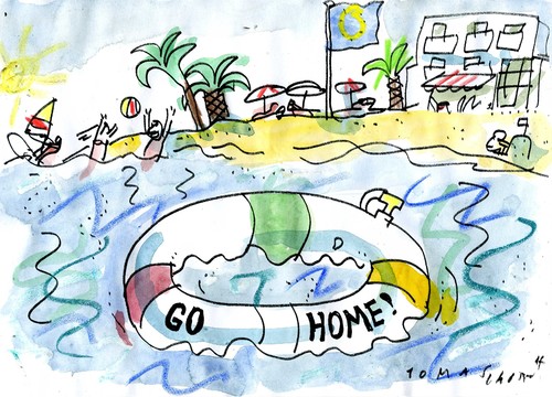 Cartoon: Strandidylle (medium) by Jan Tomaschoff tagged migration,eu,flüchtlinge,mittelmeer,migration,eu,flüchtlinge,mittelmeer