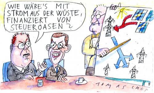 Cartoon: Strom aus der Wüste (medium) by Jan Tomaschoff tagged steinbrück,guttenberg