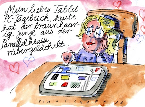Cartoon: Tagebuch (medium) by Jan Tomaschoff tagged tagebuch,pc,technik,kinder,tagebuch,pc,technik,kinder