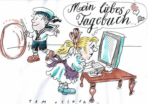 Cartoon: Tagebuch (medium) by Jan Tomaschoff tagged nostalgie,technik,computer,nostalgie,technik,computer