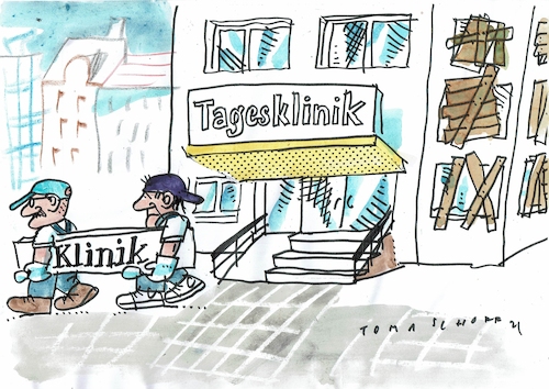 Cartoon: Tagesklinik (medium) by Jan Tomaschoff tagged krankenhaus,gesundheitswesen,kosten,teilstationär,krankenhaus,gesundheitswesen,kosten,teilstationär