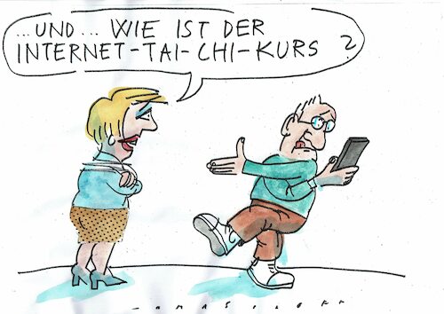 Cartoon: Tai Chi (medium) by Jan Tomaschoff tagged gesundheit,tai,chi,internet,handy,gesundheit,tai,chi,internet,handy